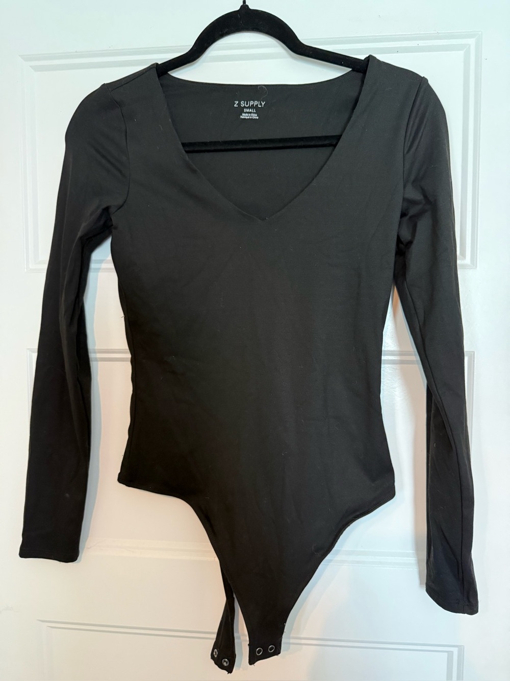 Z Supply Black Long Sleeve V-Neck Bodysuit Top